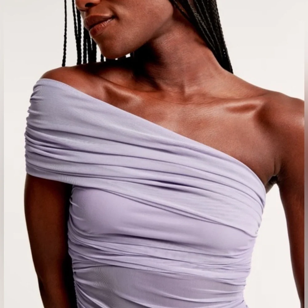 NWT Abercrombie‎ & Fitch Mesh Asymmetrical Off The Shoulder Maxi Dress, Size XXS
